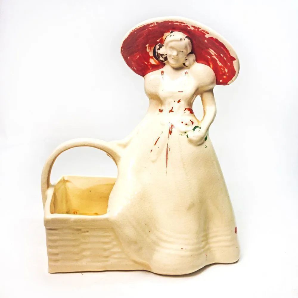 VTG Mid Century Brush McCoy Southern Belle with Basket Ivory Planter